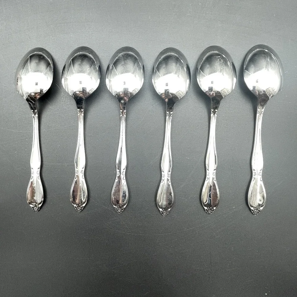 Lot of 6 Oneida Community Chantelaine Stainless Oval Soup Spoons Flatware‎
